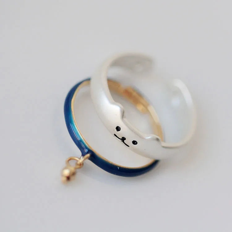 Cute Cat Sterling Silver Charm Open Rings