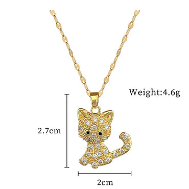 Wholesale Cute Cat Titanium Steel Copper Plating Inlay Artificial Gemstones Pendant Necklace