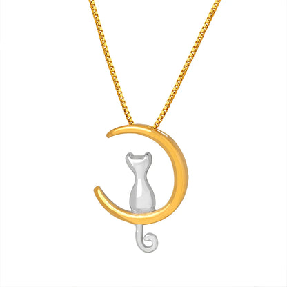 Cute Cat Titanium Steel Plating 18k Gold Plated Pendant Necklace