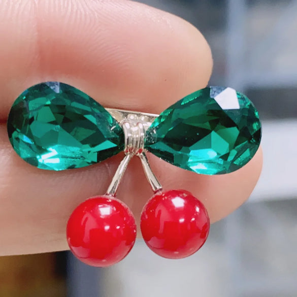 Cute Cherry Alloy Enamel Rhinestones Women'S Brooches