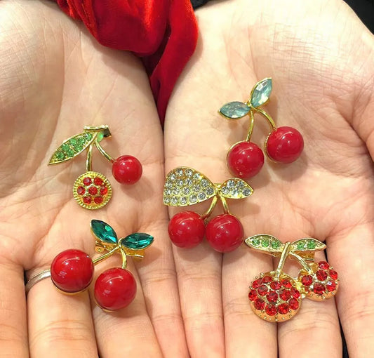 Cute Cherry Alloy Enamel Rhinestones Women'S Brooches