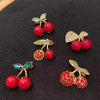 Cute Cherry Alloy Enamel Rhinestones Women'S Brooches