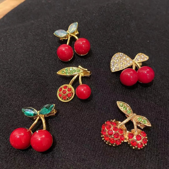Cute Cherry Alloy Enamel Rhinestones Women'S Brooches