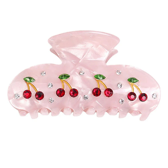 Cute Cherry Arylic Hollow Out Inlay Rhinestones Hair Claws 1 Piece