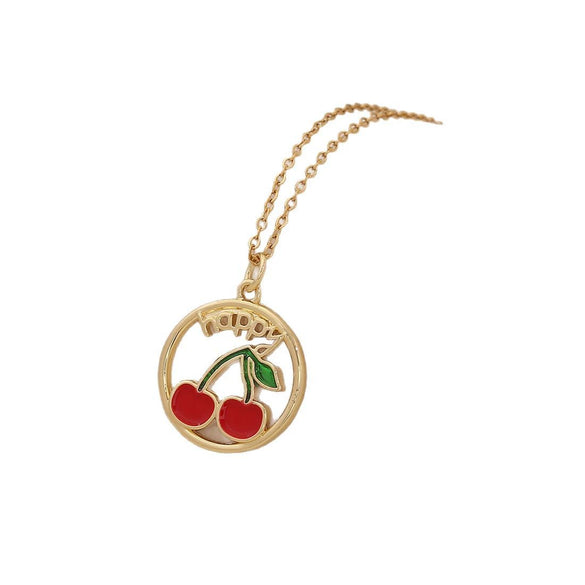 Cute Cherry Strawberry Pendant Necklace For Women Copper And Stainless Steel Fruit Shape Dripping Oil Process O Word Chain