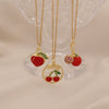 Cute Cherry Strawberry Pendant Necklace For Women Copper And Stainless Steel Fruit Shape Dripping Oil Process O Word Chain
