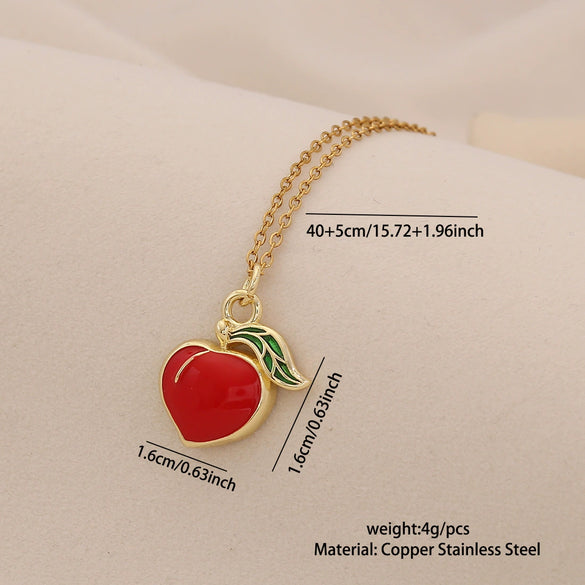 Cute Cherry Strawberry Pendant Necklace For Women Copper And Stainless Steel Fruit Shape Dripping Oil Process O Word Chain