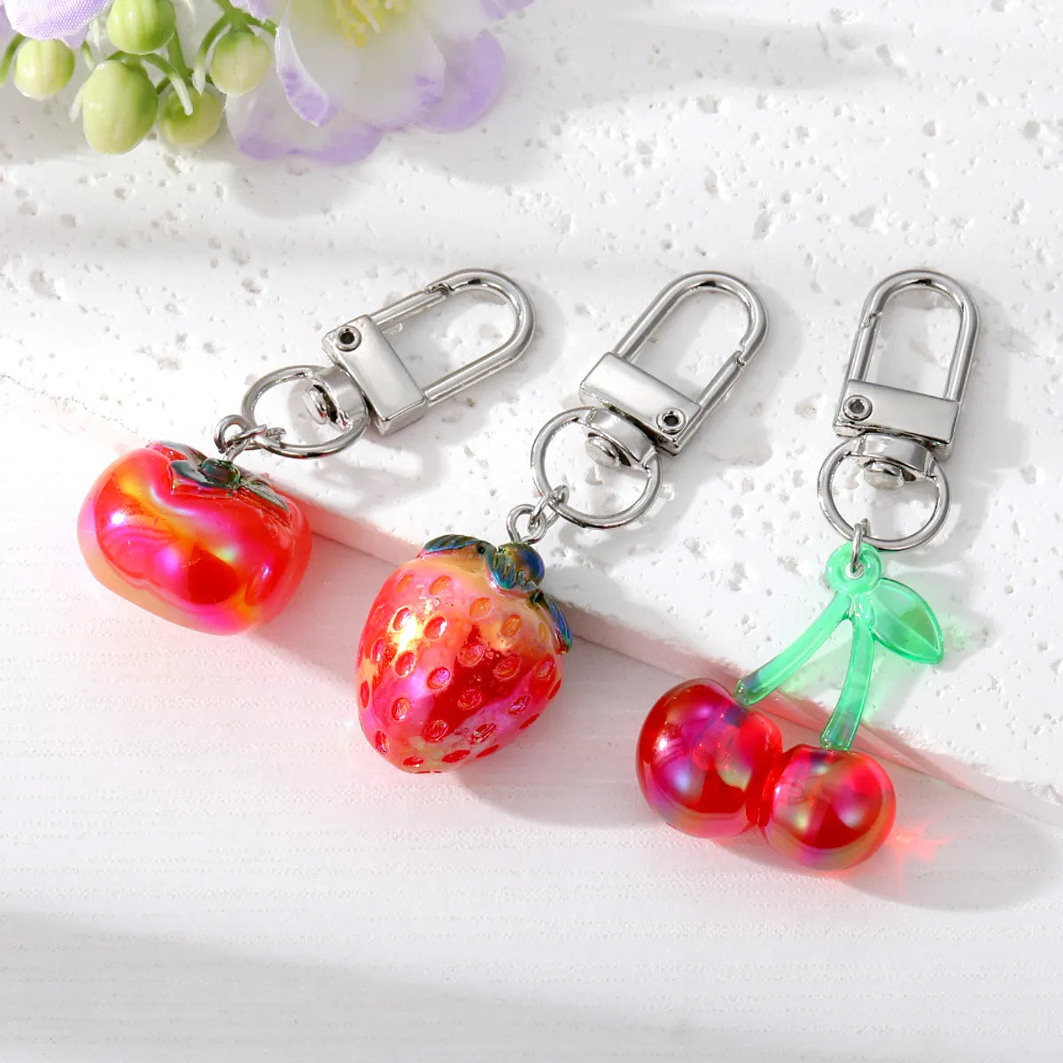 Cute Cherry Strawberry Tomato Resin Bag Pendant Keychain