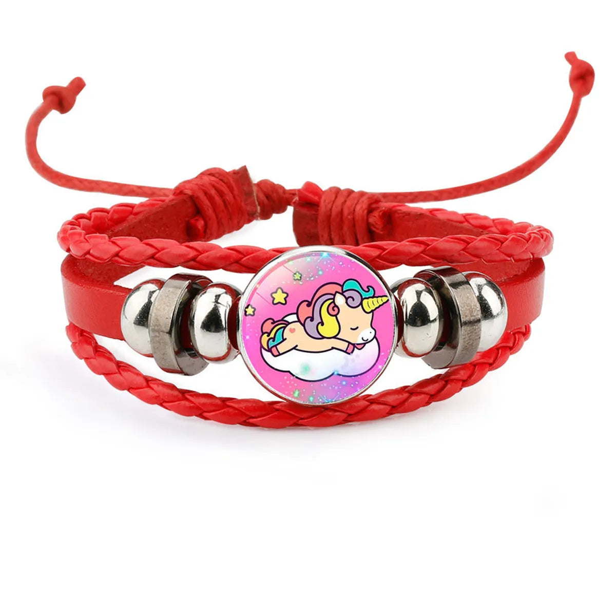 Cute Children's Cartoon Unicorn Pony Blue Hand-woven Rope Leather Bracelet