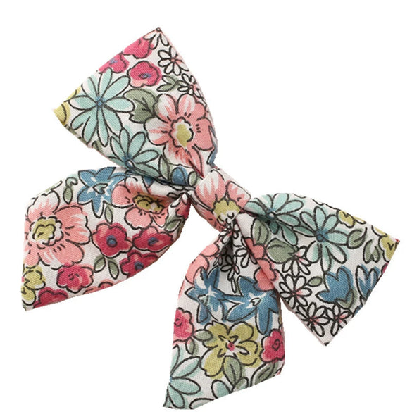 Cute Children’s Cotton Fabric Bow Hair Clip Handmade Plaid Printed Pointed Word Barrette Princess Hairpin