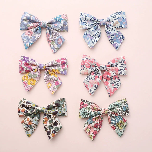Cute Children’s Cotton Fabric Bow Hair Clip Handmade Plaid Printed Pointed Word Barrette Princess Hairpin