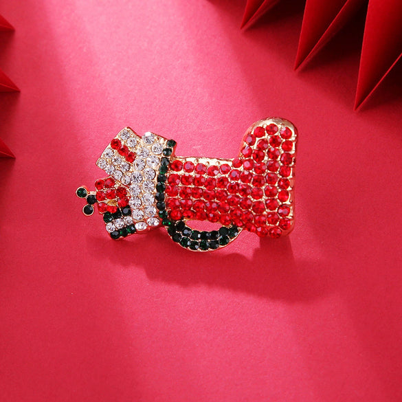 Cute Christmas Boot Brooch Pin With Diamond Embellishment Handmade Animalshaped Zinc Alloy Festival Jewelry