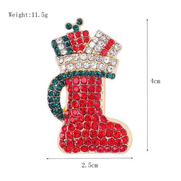Cute Christmas Boot Brooch Pin With Diamond Embellishment Handmade Animalshaped Zinc Alloy Festival Jewelry