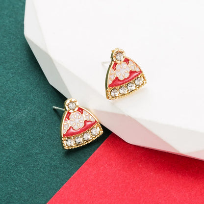 Cute Christmas Hat Alloy Enamel Rhinestones Women'S Ear Studs 1 Pair