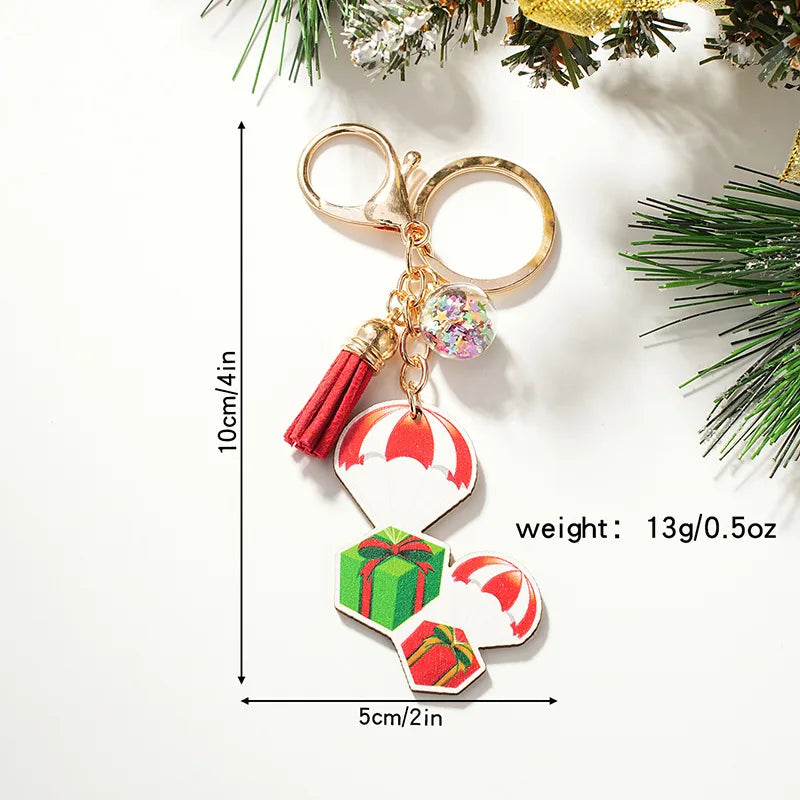 Cute Christmas Hat Christmas Socks Wood Christmas Unisex Keychain