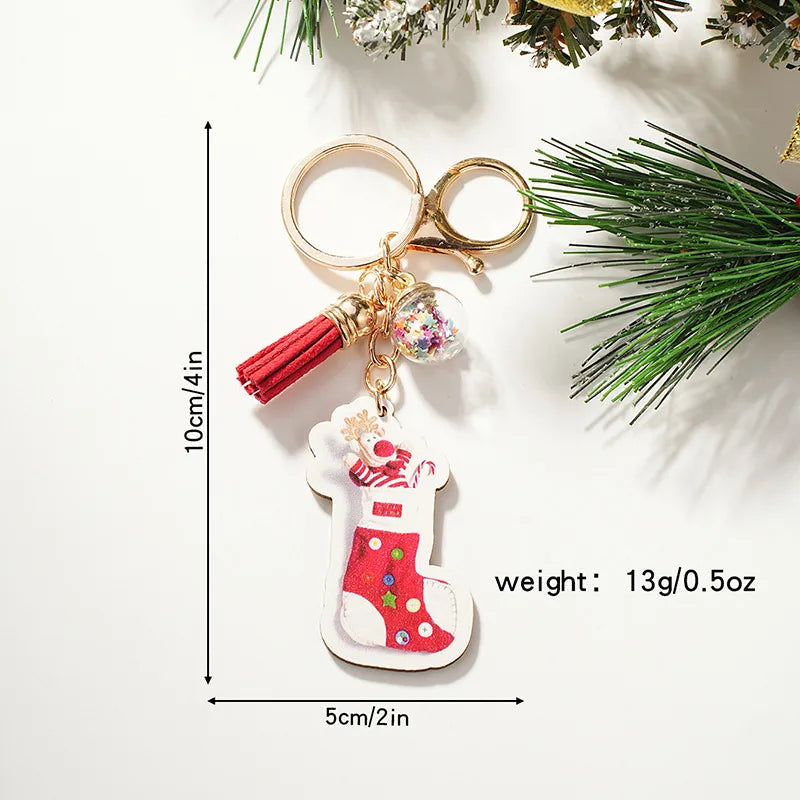 Cute Christmas Hat Christmas Socks Wood Christmas Unisex Keychain