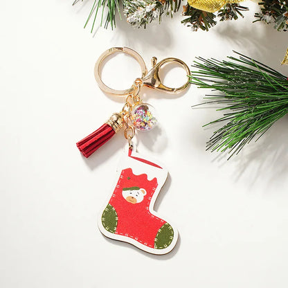 Cute Christmas Hat Christmas Socks Wood Christmas Unisex Keychain