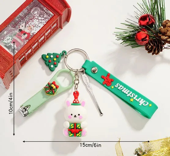 Cute Christmas Hat Christmas Tree Santa Claus Pvc Christmas Unisex Keychain