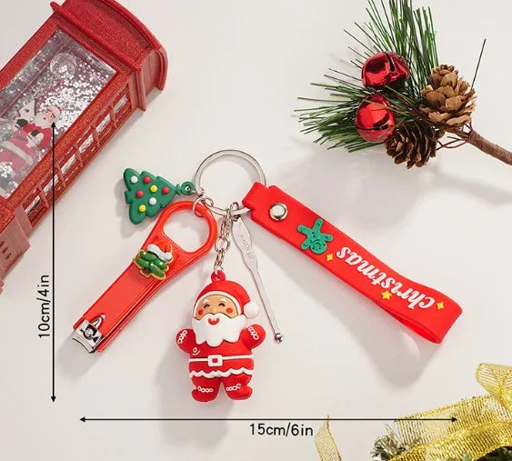 Cute Christmas Hat Christmas Tree Santa Claus Pvc Christmas Unisex Keychain