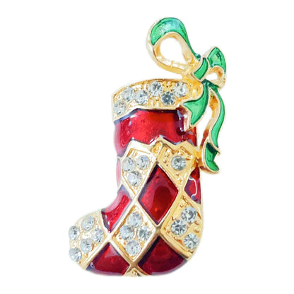 Cute Christmas Hat Christmas Tree Santa Claus Rhinestone Enamel Inlay Rhinestones Pearl Women'S Brooches