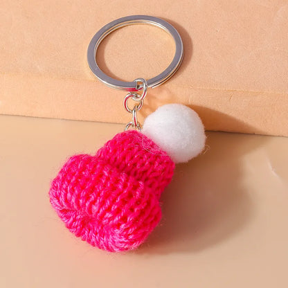 Cute Christmas Hat Knit Zinc Alloy Christmas Bag Pendant Keychain