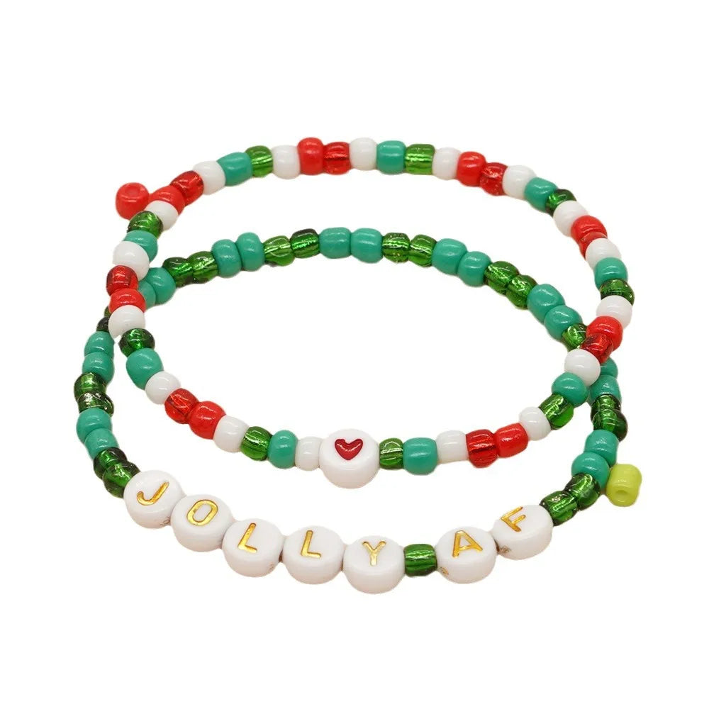 Cute Christmas Letter Heart Shape Glass Glass Christmas Women'S Bracelets