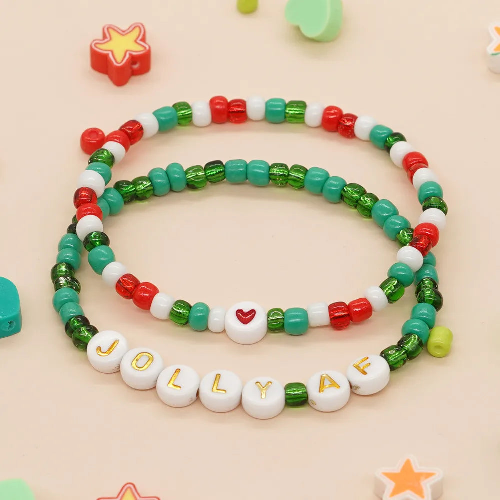 Cute Christmas Letter Heart Shape Glass Glass Christmas Women'S Bracelets