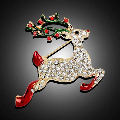 Cute Christmas Studded Sika Deer Brooch Nhdr142884