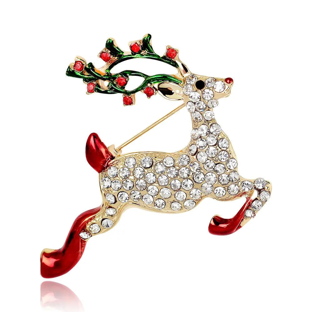 Cute Christmas Studded Sika Deer Brooch Nhdr142884