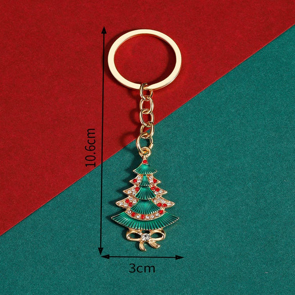 Cute Christmas Tree And Santa Claus Keychain Pendant Zinc Alloy Cartoon Bag Charm Key Ring Holiday Accessory