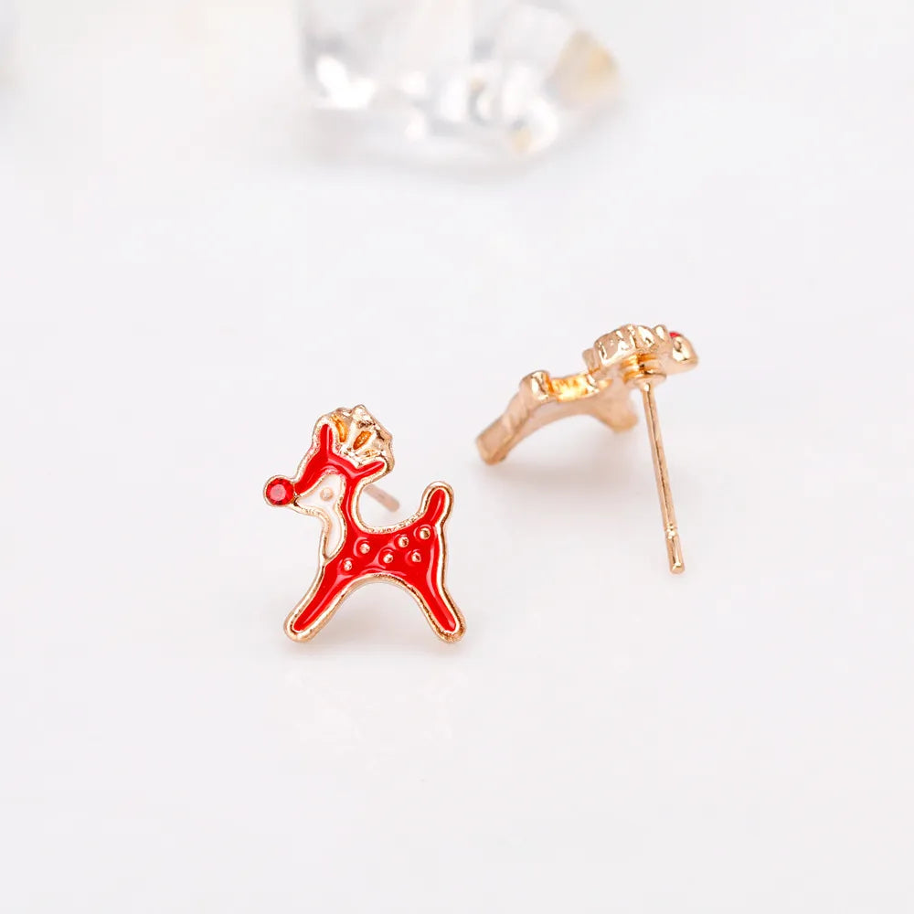 Cute Christmas Tree Apple Snowman Alloy Plating Rhinestones Women'S Ear Studs 1 Pair