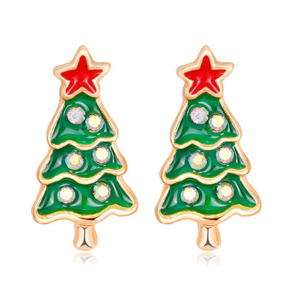 Cute Christmas Tree Apple Snowman Alloy Plating Rhinestones Women'S Ear Studs 1 Pair