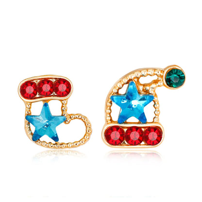 Cute Christmas Tree Apple Snowman Alloy Plating Rhinestones Women'S Ear Studs 1 Pair