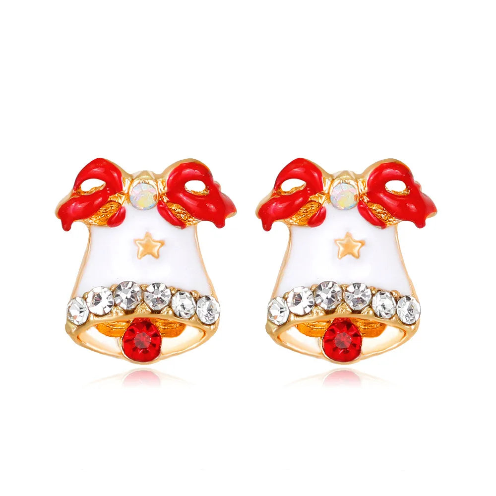 Cute Christmas Tree Apple Snowman Alloy Plating Rhinestones Women'S Ear Studs 1 Pair