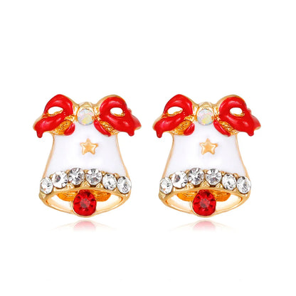 Cute Christmas Tree Apple Snowman Alloy Plating Rhinestones Women'S Ear Studs 1 Pair