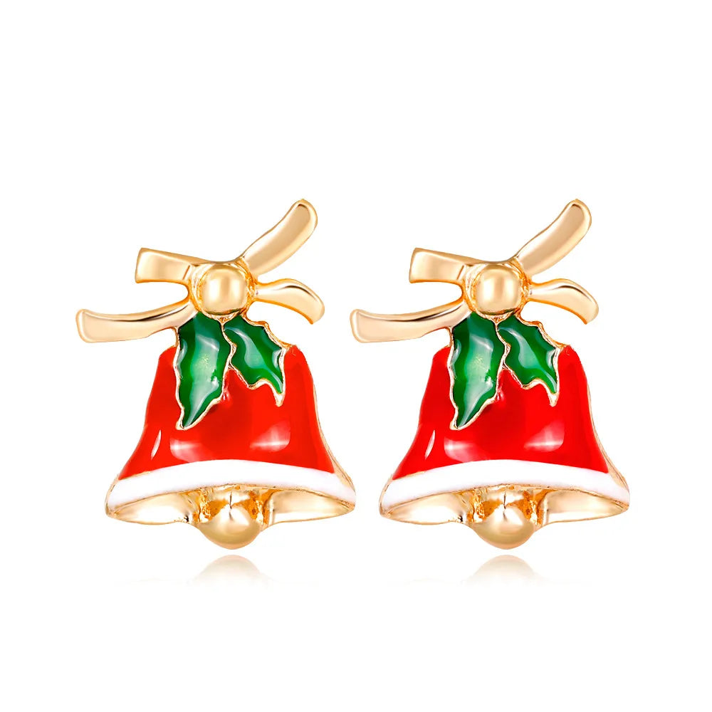 Cute Christmas Tree Apple Snowman Alloy Plating Rhinestones Women'S Ear Studs 1 Pair