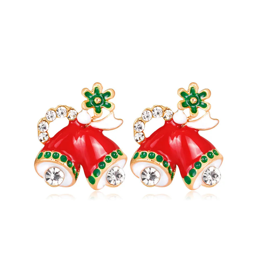 Cute Christmas Tree Apple Snowman Alloy Plating Rhinestones Women'S Ear Studs 1 Pair