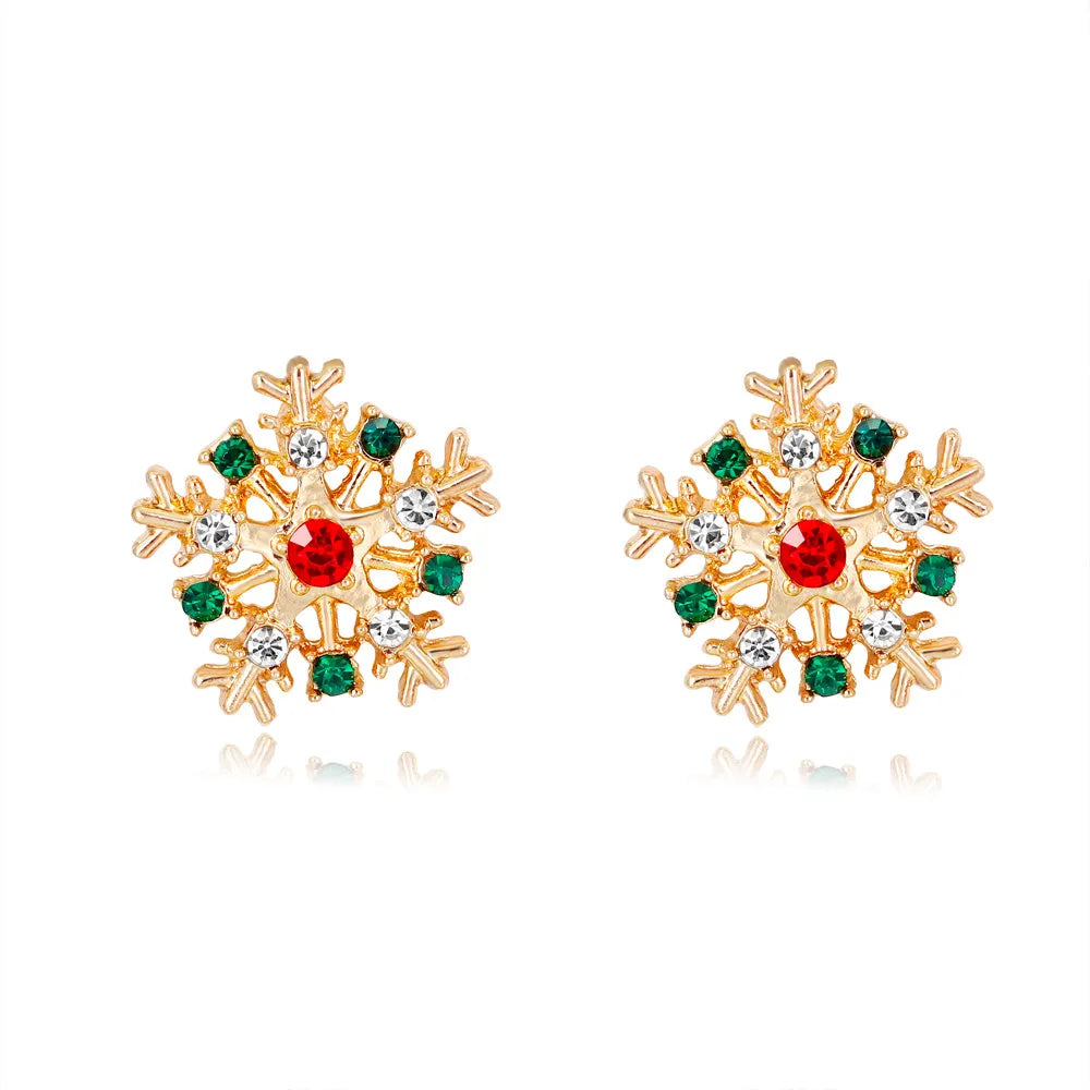 Cute Christmas Tree Apple Snowman Alloy Plating Rhinestones Women'S Ear Studs 1 Pair