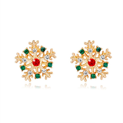 Cute Christmas Tree Apple Snowman Alloy Plating Rhinestones Women'S Ear Studs 1 Pair