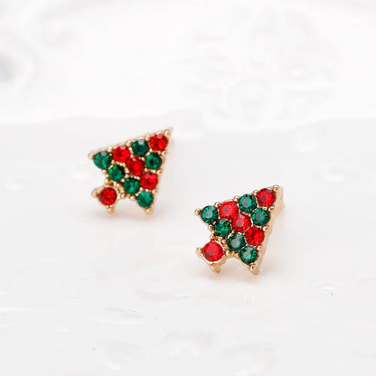 Cute Christmas Tree Apple Snowman Alloy Plating Rhinestones Women'S Ear Studs 1 Pair