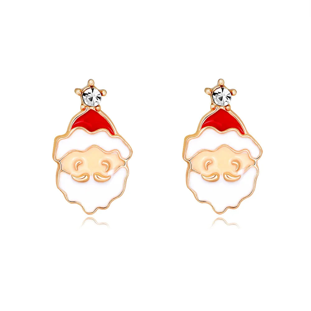 Cute Christmas Tree Apple Snowman Alloy Plating Rhinestones Women'S Ear Studs 1 Pair