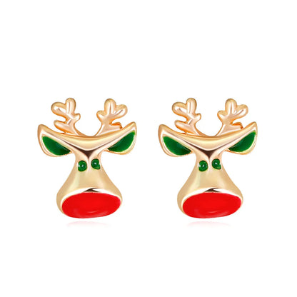 Cute Christmas Tree Apple Snowman Alloy Plating Rhinestones Women'S Ear Studs 1 Pair