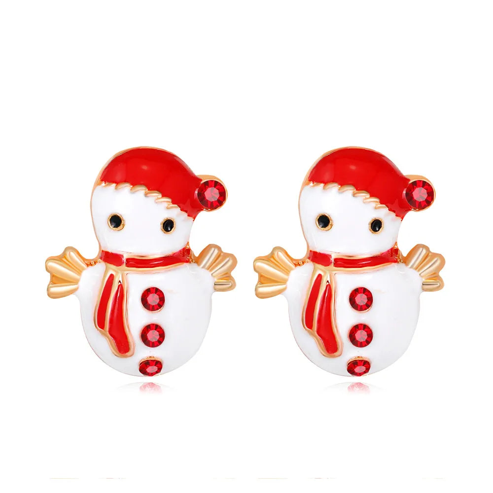 Cute Christmas Tree Apple Snowman Alloy Plating Rhinestones Women'S Ear Studs 1 Pair