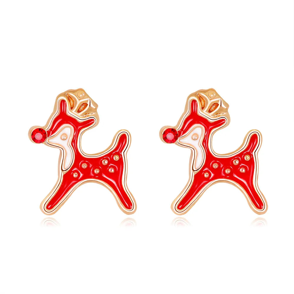 Cute Christmas Tree Apple Snowman Alloy Plating Rhinestones Women'S Ear Studs 1 Pair