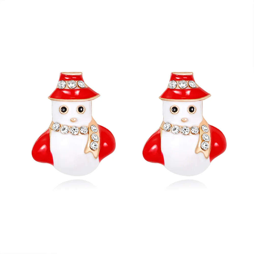 Cute Christmas Tree Apple Snowman Alloy Plating Rhinestones Women'S Ear Studs 1 Pair