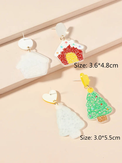 Cute Christmas Tree Arylic Carving Women's Drop Earrings 1 Pair