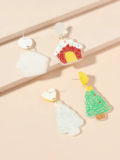 Cute Christmas Tree Arylic Carving Women's Drop Earrings 1 Pair