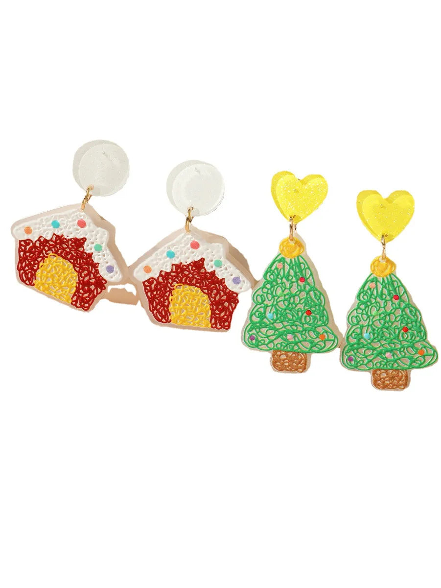 Cute Christmas Tree Arylic Carving Women's Drop Earrings 1 Pair