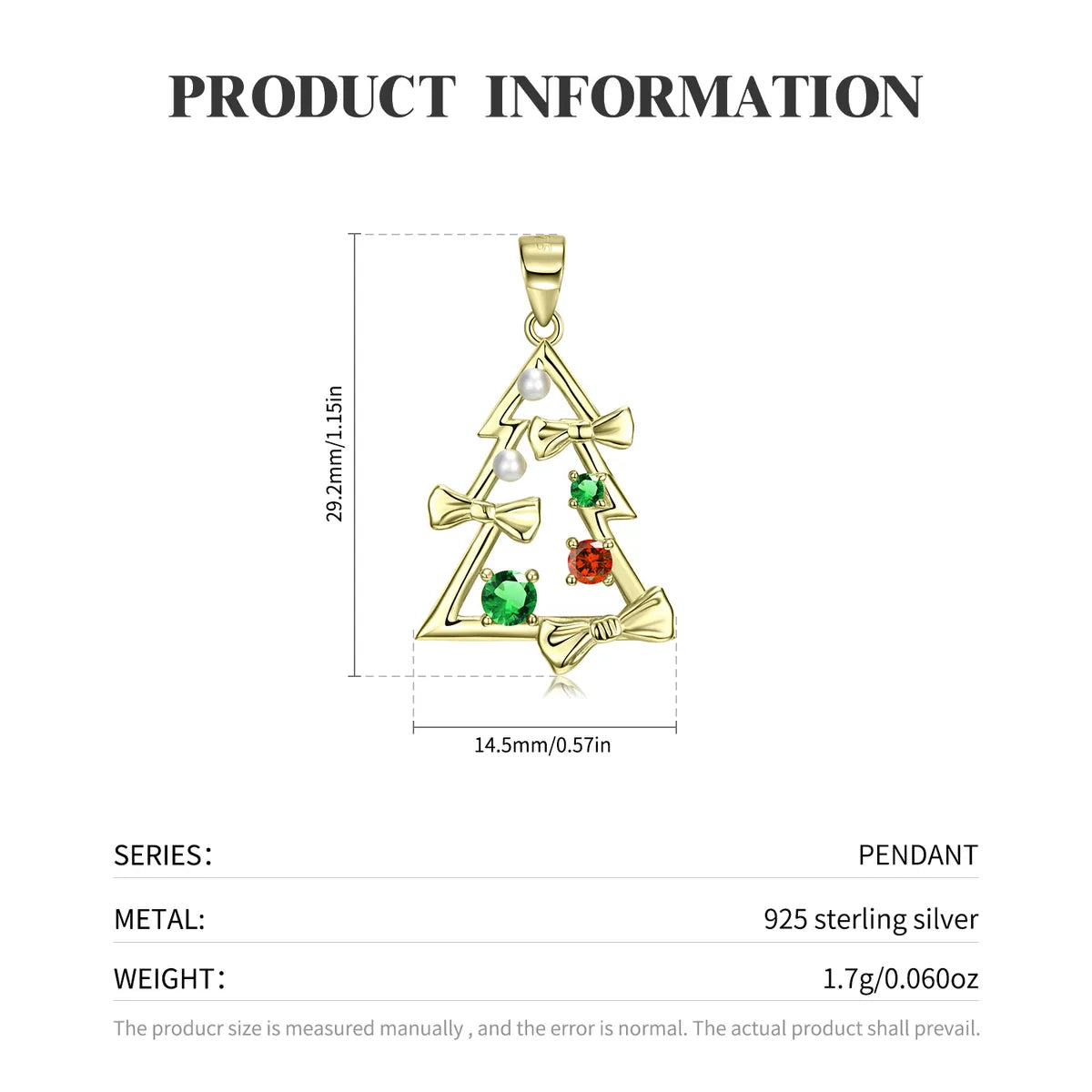 Cute Christmas Tree Bow Knot Sterling Silver Plating Inlay Zircon Pendant Necklace