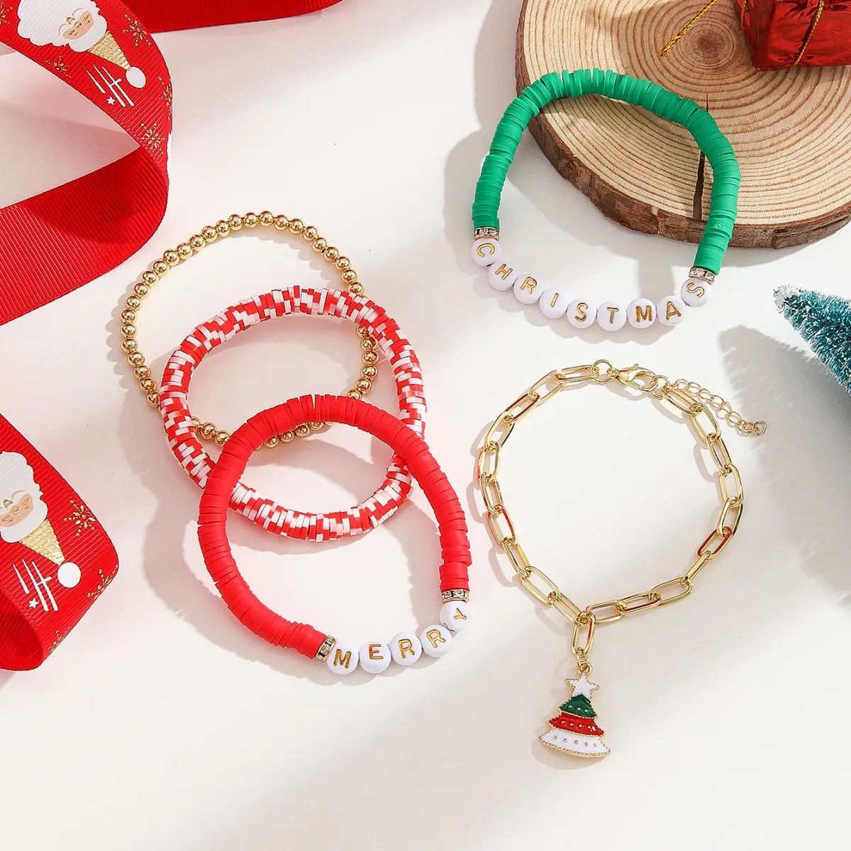 Cute Christmas Tree Letter Resin Christmas Women's Bracelets